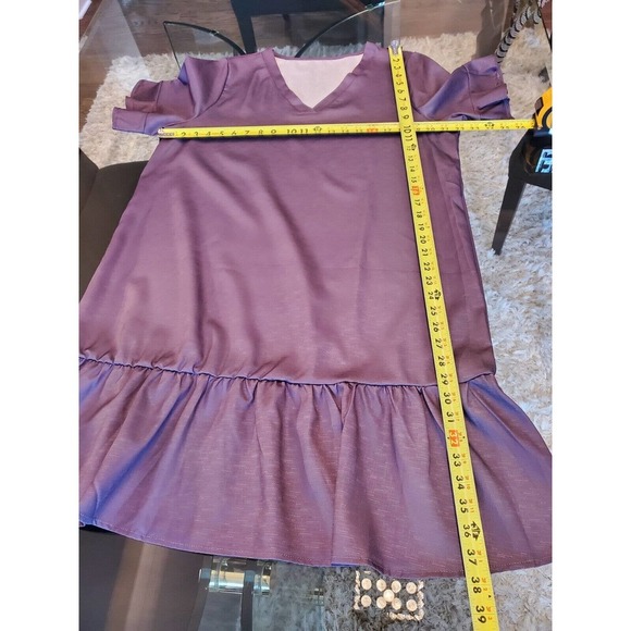 SHEIN Women's Solid Purp Polyester V-Neck Short Sleeve Knee Length Dress Size XL - Picture 9 of 10